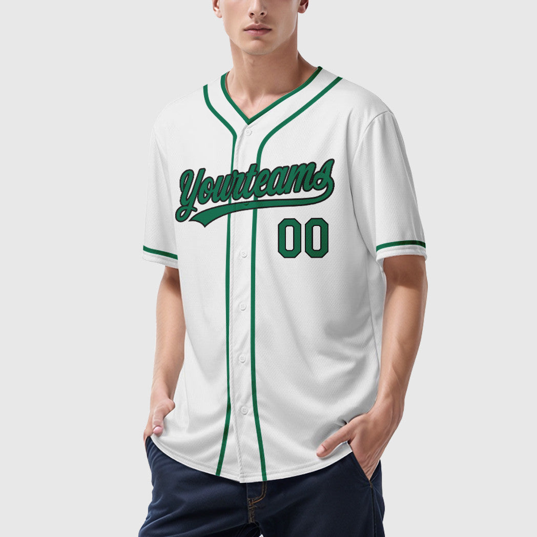 Custom White Kelly Green Black Piping Baseball Jersey