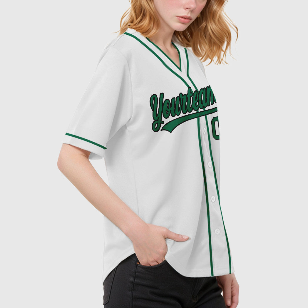 Custom White Kelly Green Black Piping Baseball Jersey