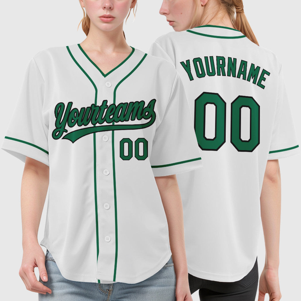 Custom White Kelly Green Black Piping Baseball Jersey