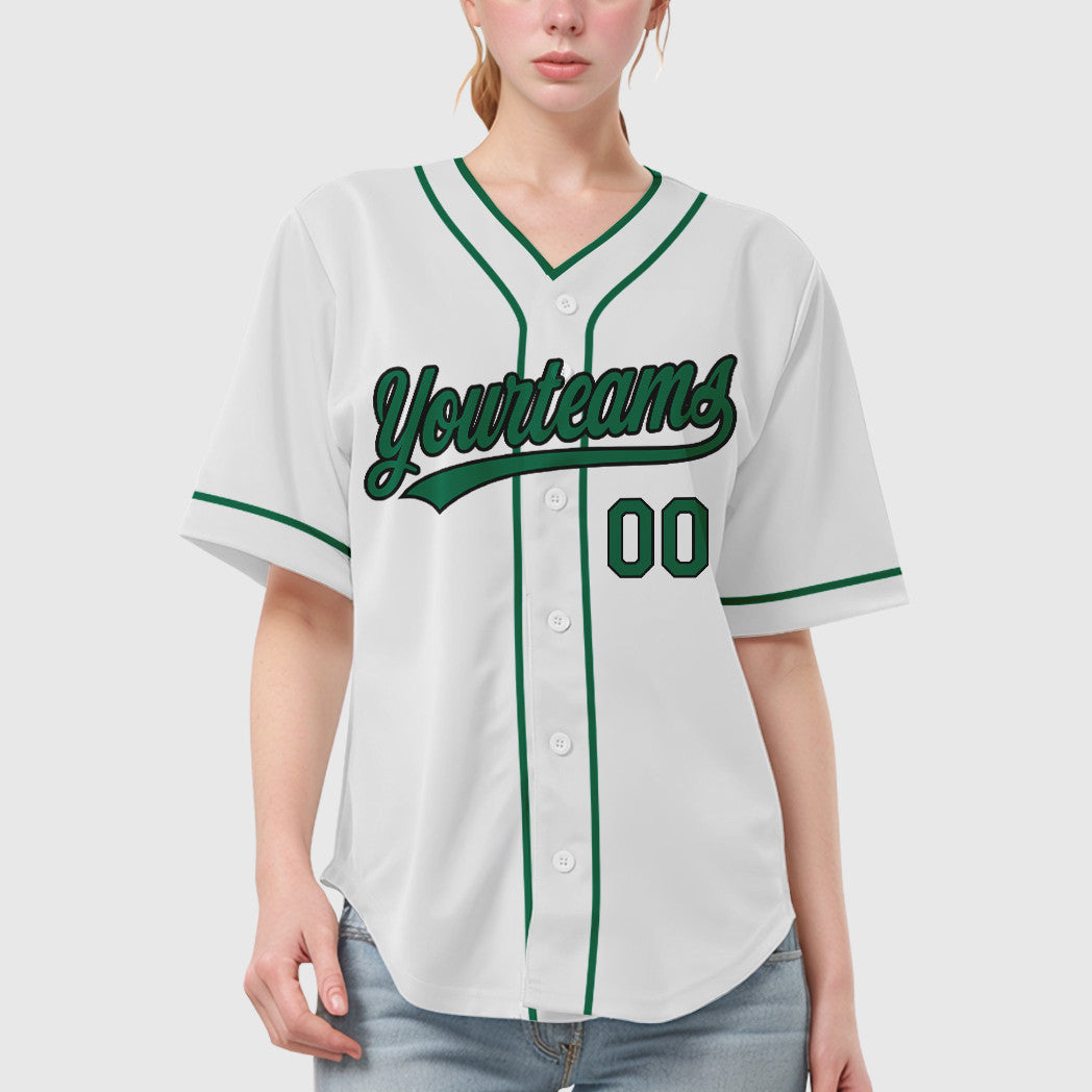 Custom White Kelly Green Black Piping Baseball Jersey