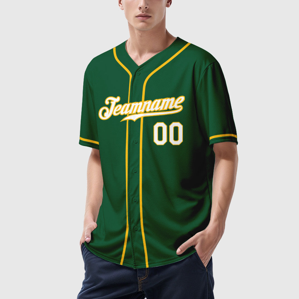 Custom Green White White-Gold Sleeve Baseball Jersey