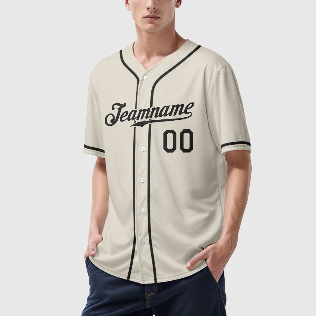 Custom Cream Black Black Sleeve Baseball Jersey