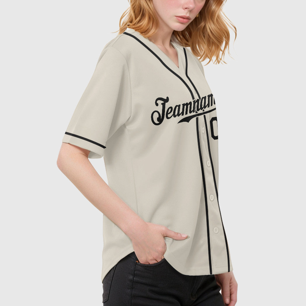 Custom Cream Black Black Sleeve Baseball Jersey