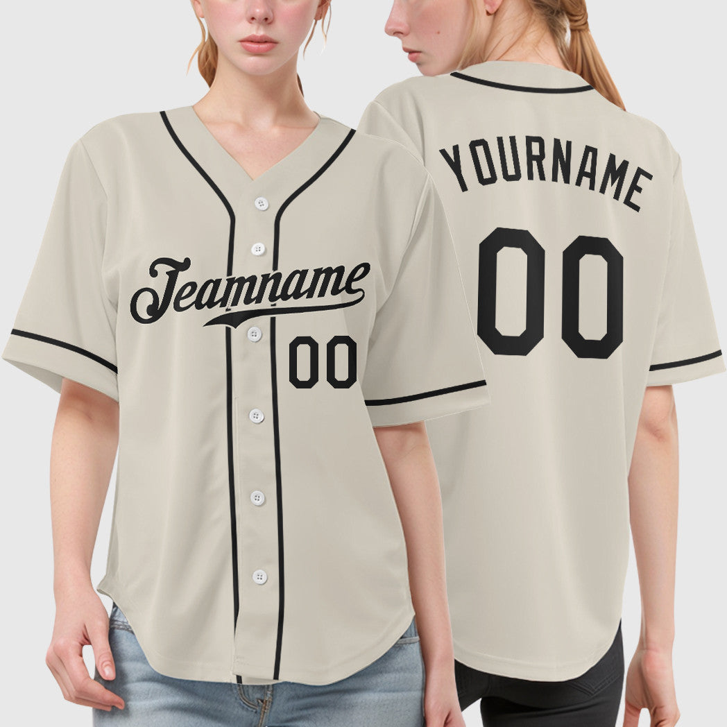 Custom Cream Black Black Sleeve Baseball Jersey