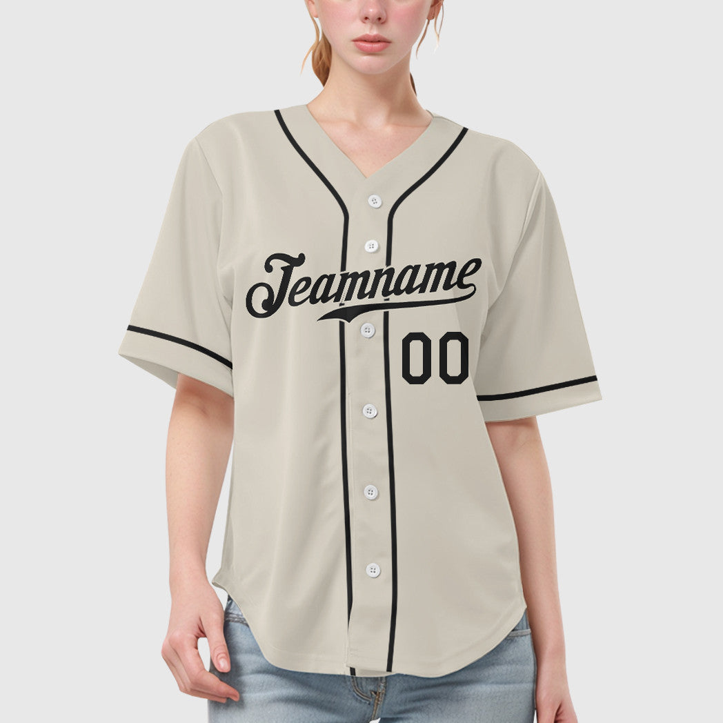 Custom Cream Black Black Sleeve Baseball Jersey