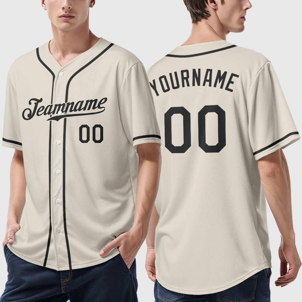Custom Cream Black Black Sleeve Baseball Jersey