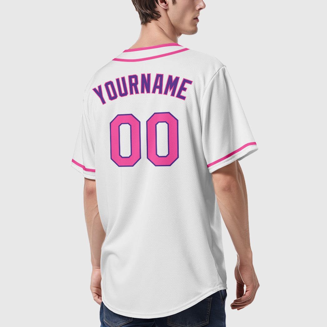 Custom White Purple Pink Piping Baseball Jersey