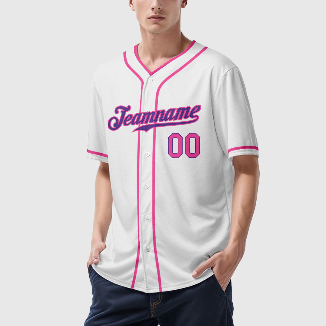 Custom White Purple Pink Piping Baseball Jersey
