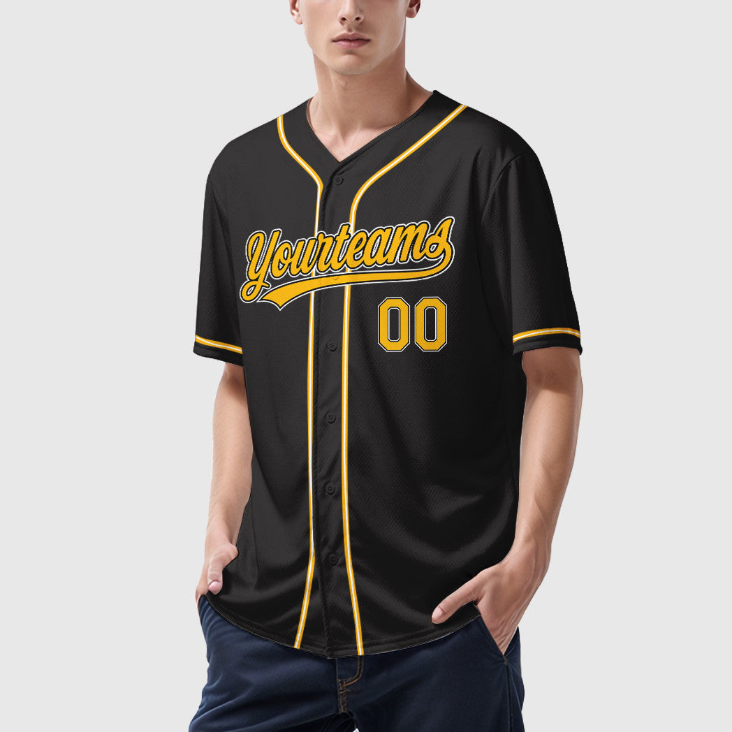 Custom Black Gold Gold-White Sleeve Baseball Jersey