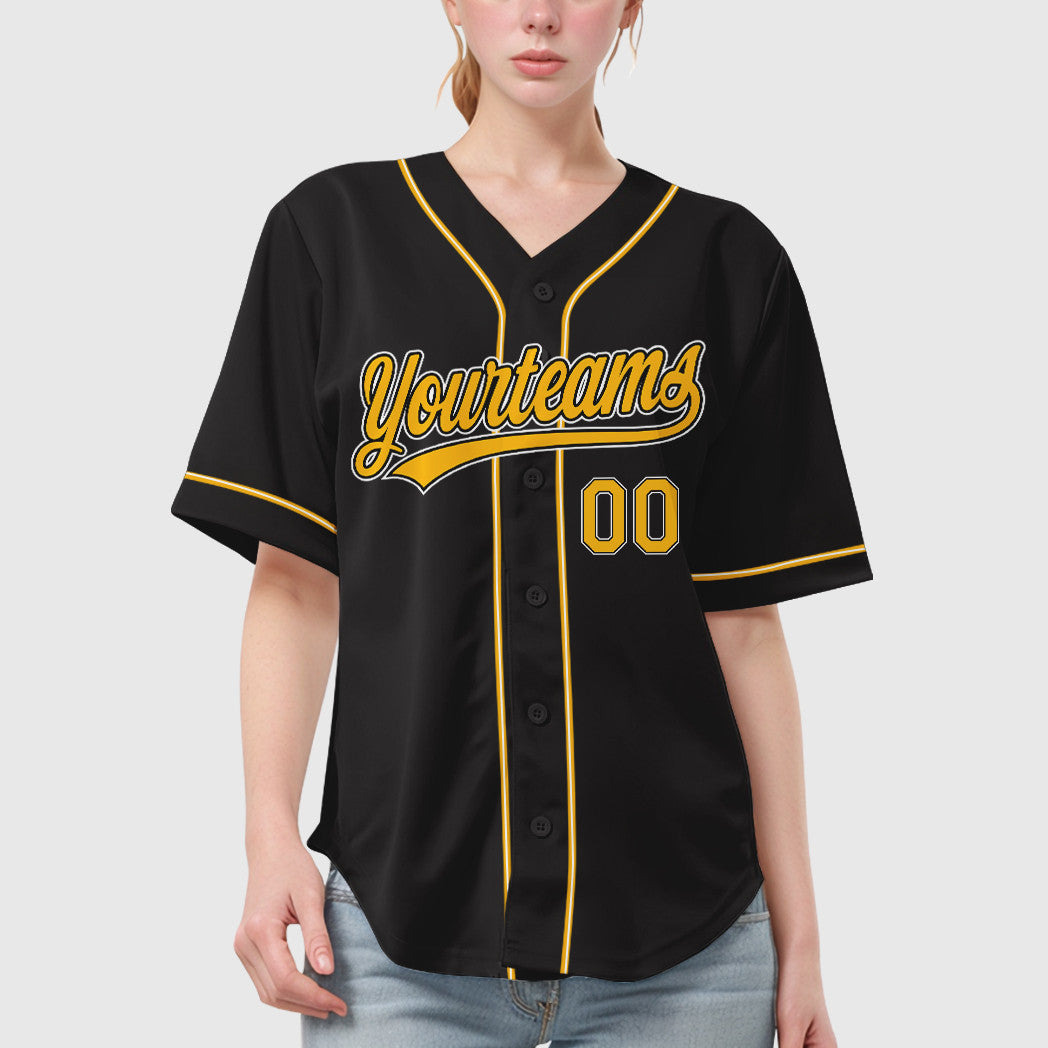 Custom Black Gold Gold-White Sleeve Baseball Jersey
