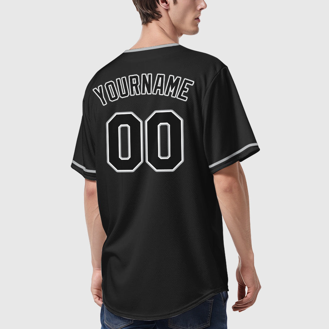 Custom Black White Black-Gray Collar Sleeve Baseball Jersey