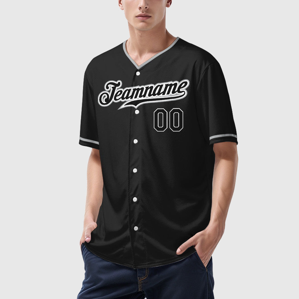 Custom Black White Black-Gray Collar Sleeve Baseball Jersey