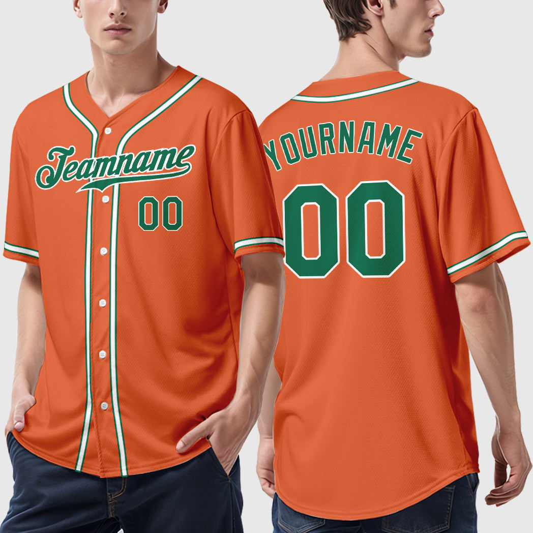 Custom Orange Kelly Green Kelly Green-White Sleeve Baseball Jersey