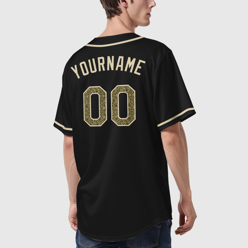 Custom Black Cream Camo-Cream Sleeve Baseball Jersey