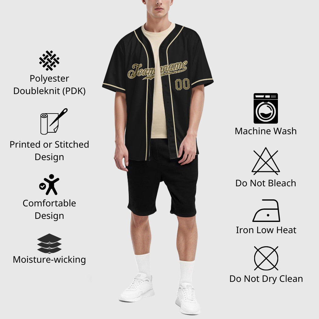 Custom Black Cream Camo-Cream Sleeve Baseball Jersey