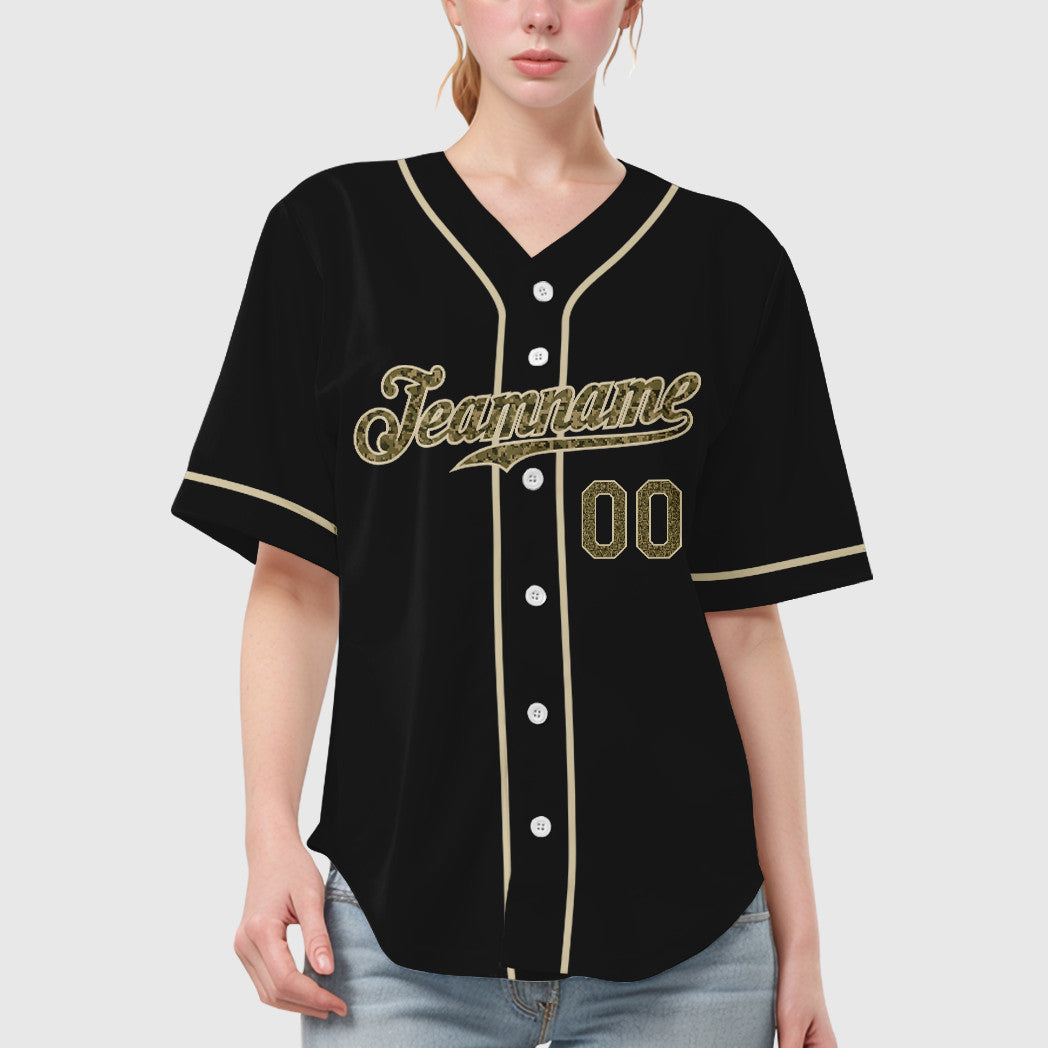 Custom Black Cream Camo-Cream Sleeve Baseball Jersey