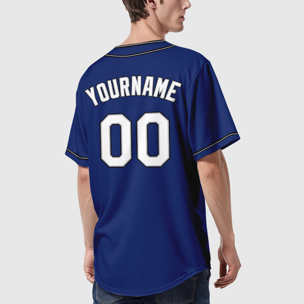 Custom Royal White White Gray-Black Piping Baseball Jersey