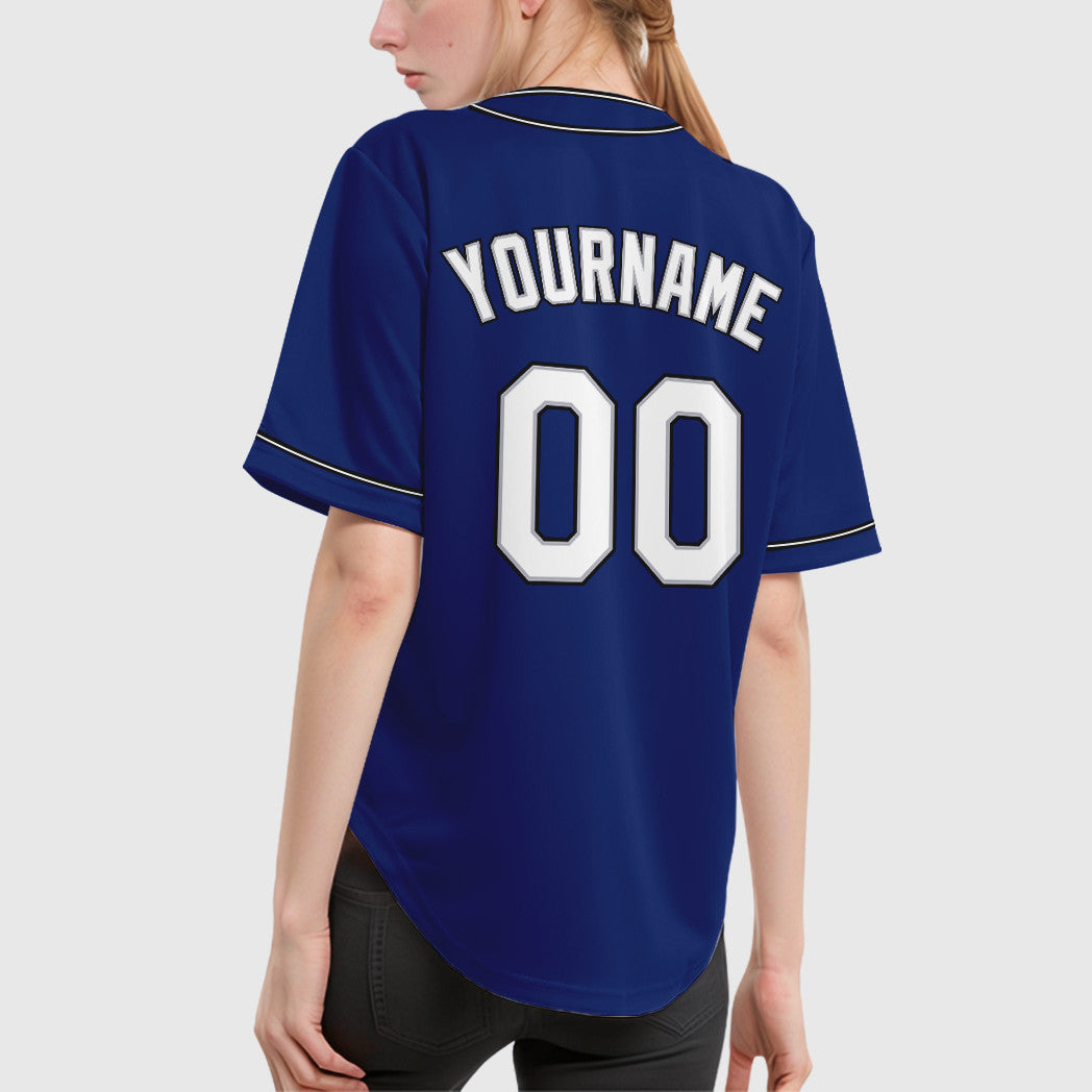 Custom Royal White White Gray-Black Piping Baseball Jersey