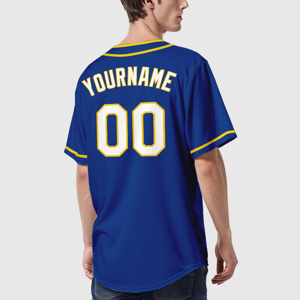 Custom Royal White Yellow Piping Baseball Jersey