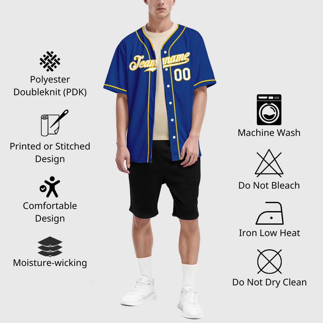 Custom Royal White Yellow Piping Baseball Jersey