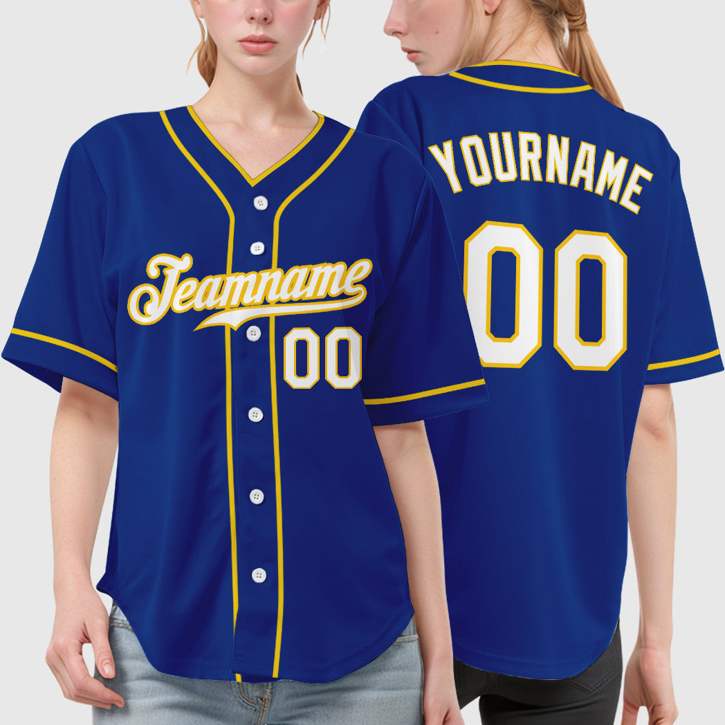 Custom Royal White Yellow Piping Baseball Jersey