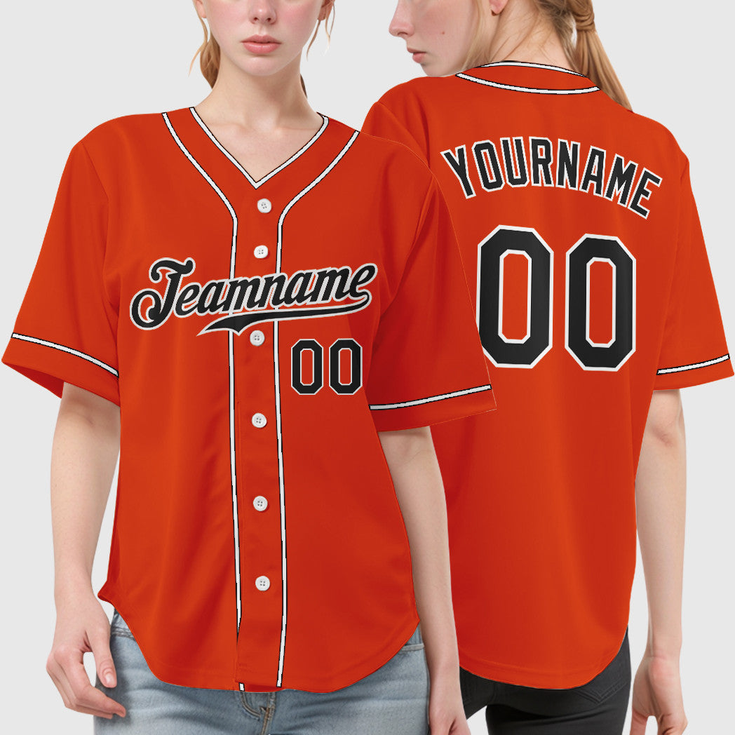 Custom Orange Black Black-White Piping Baseball Jersey