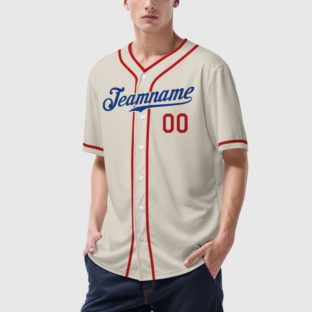 Custom Cream Royal Red Piping Baseball Jersey