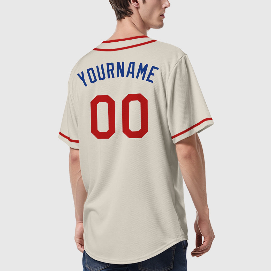 Custom Cream Royal Red Piping Baseball Jersey