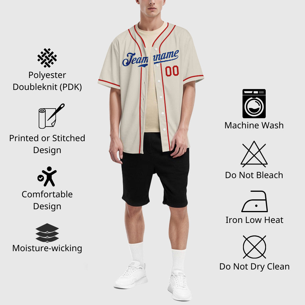 Custom Cream Royal Red Piping Baseball Jersey