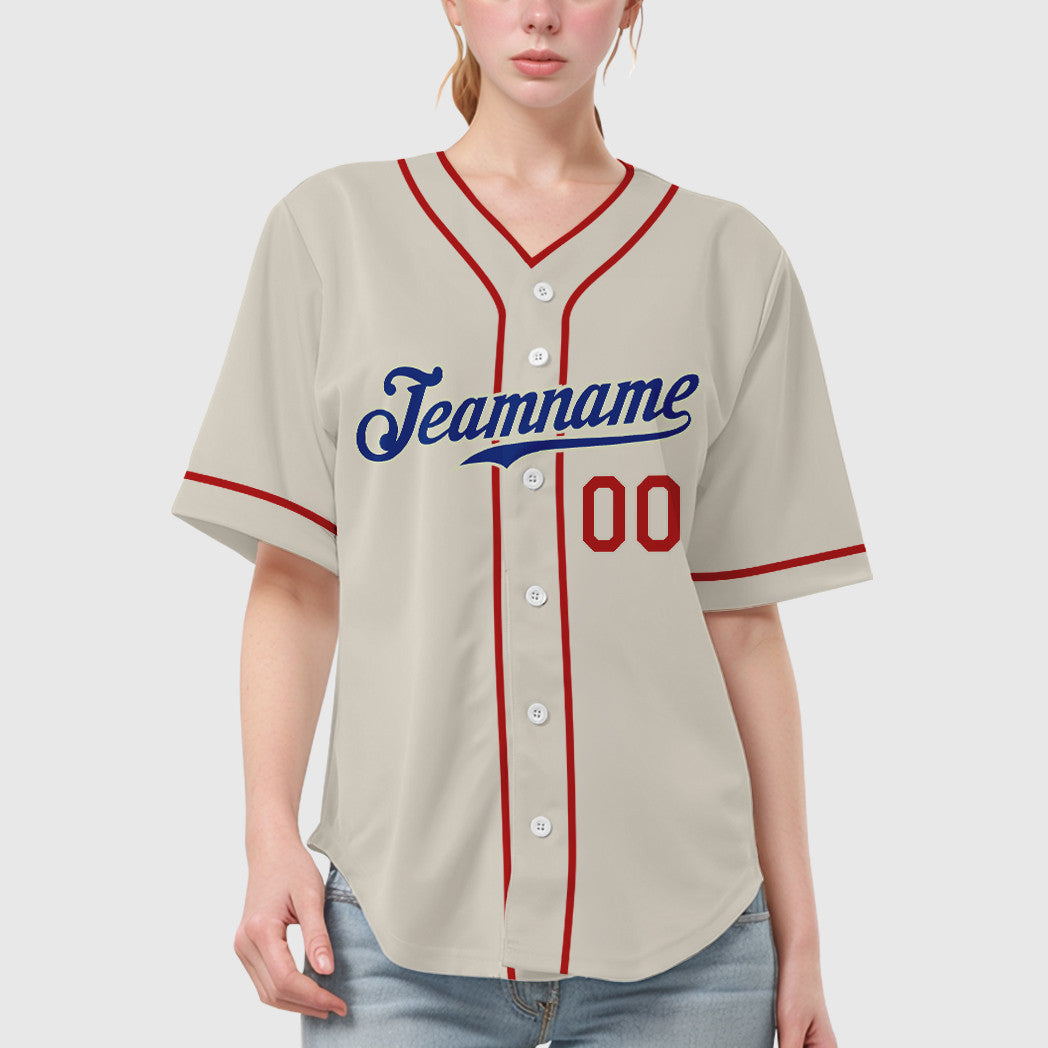 Custom Cream Royal Red Piping Baseball Jersey