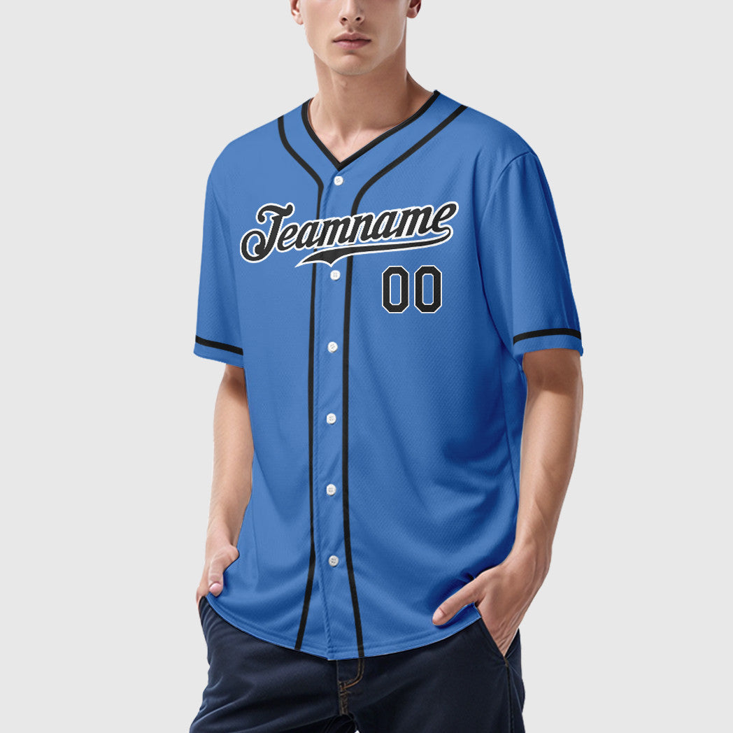 Custom Powder Blue White Black Piping Baseball Jersey