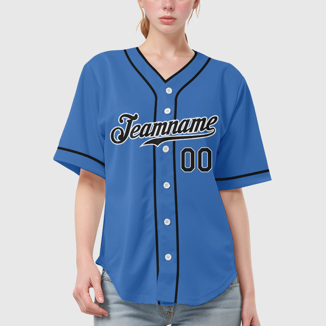 Custom Powder Blue White Black Piping Baseball Jersey