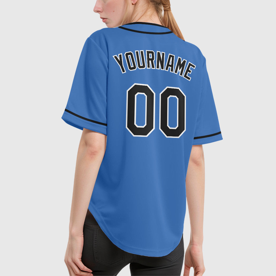Custom Powder Blue White Black Piping Baseball Jersey