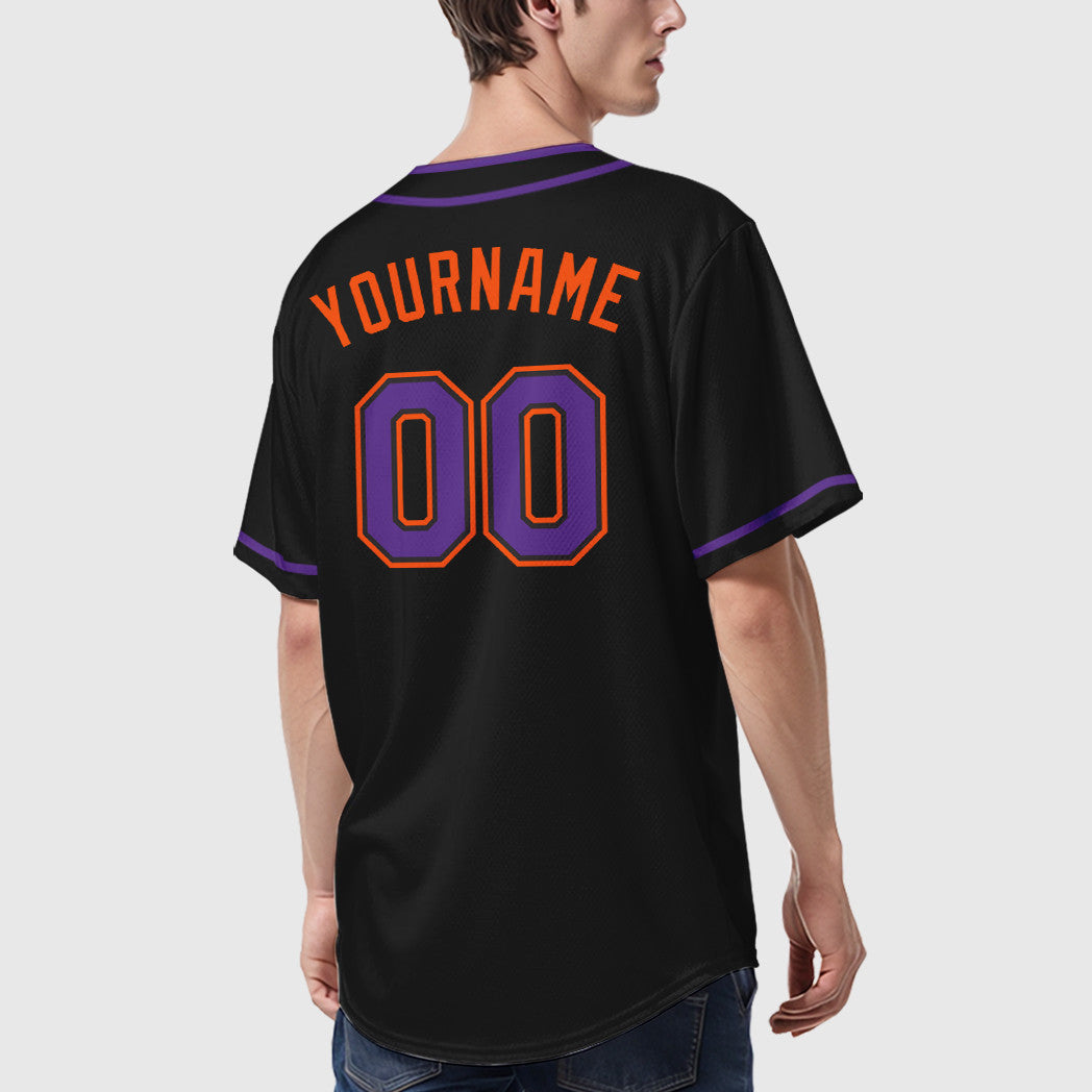 Custom Black Orange Purple Piping Baseball Jersey