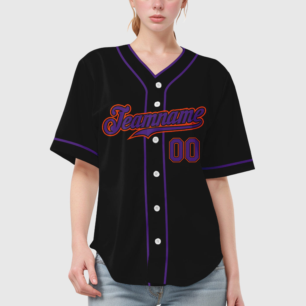 Custom Black Orange Purple Piping Baseball Jersey