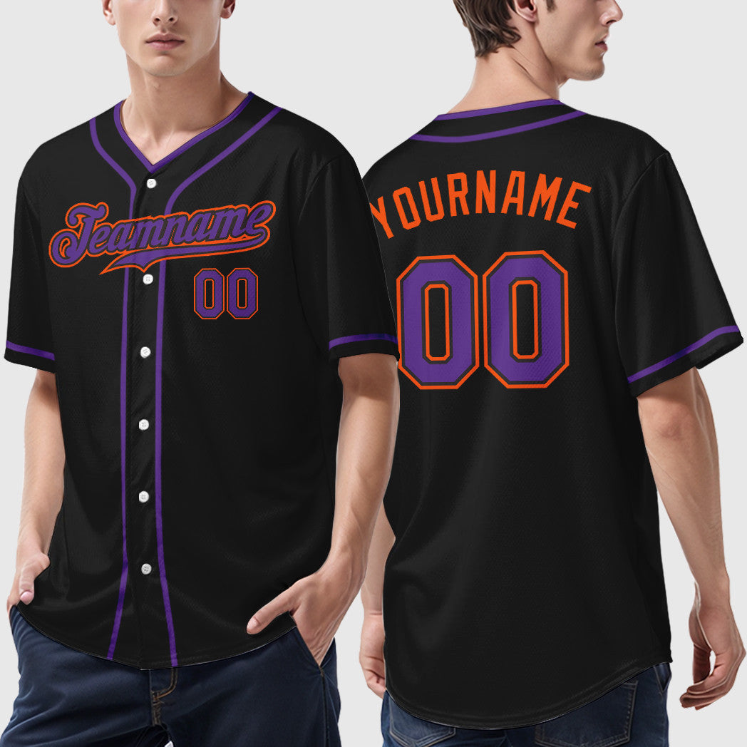 Custom Black Orange Purple Piping Baseball Jersey