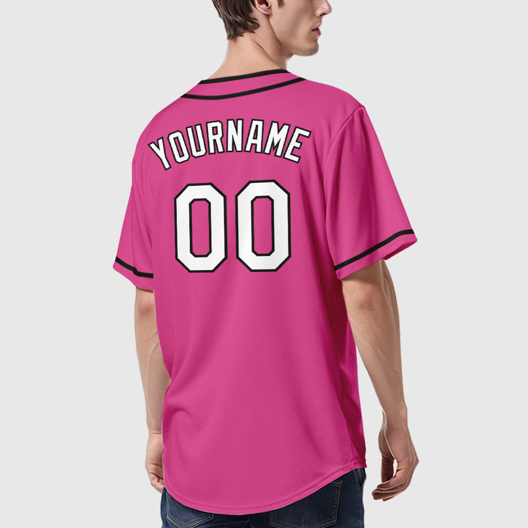 Custom Pink White White-Black Piping Baseball Jersey