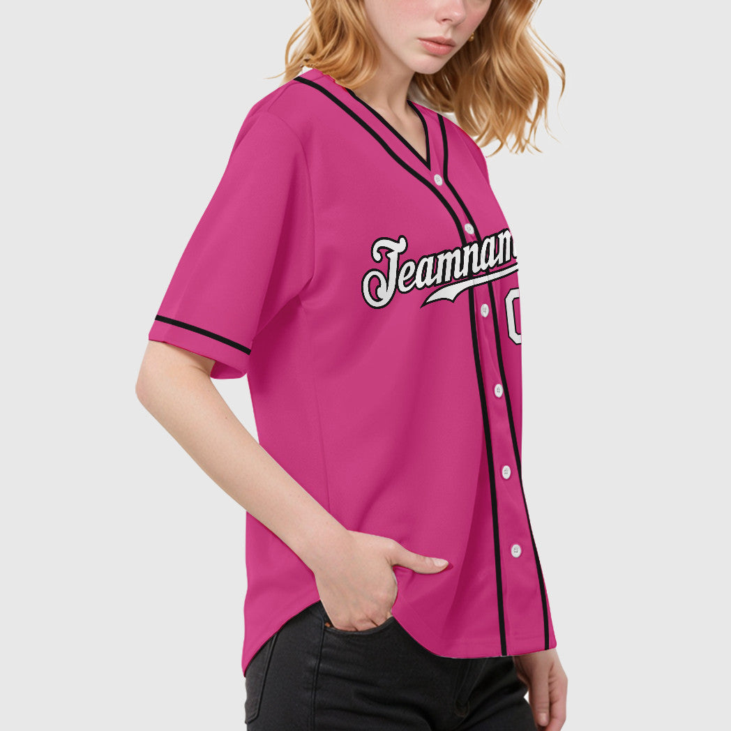 Custom Pink White White-Black Piping Baseball Jersey