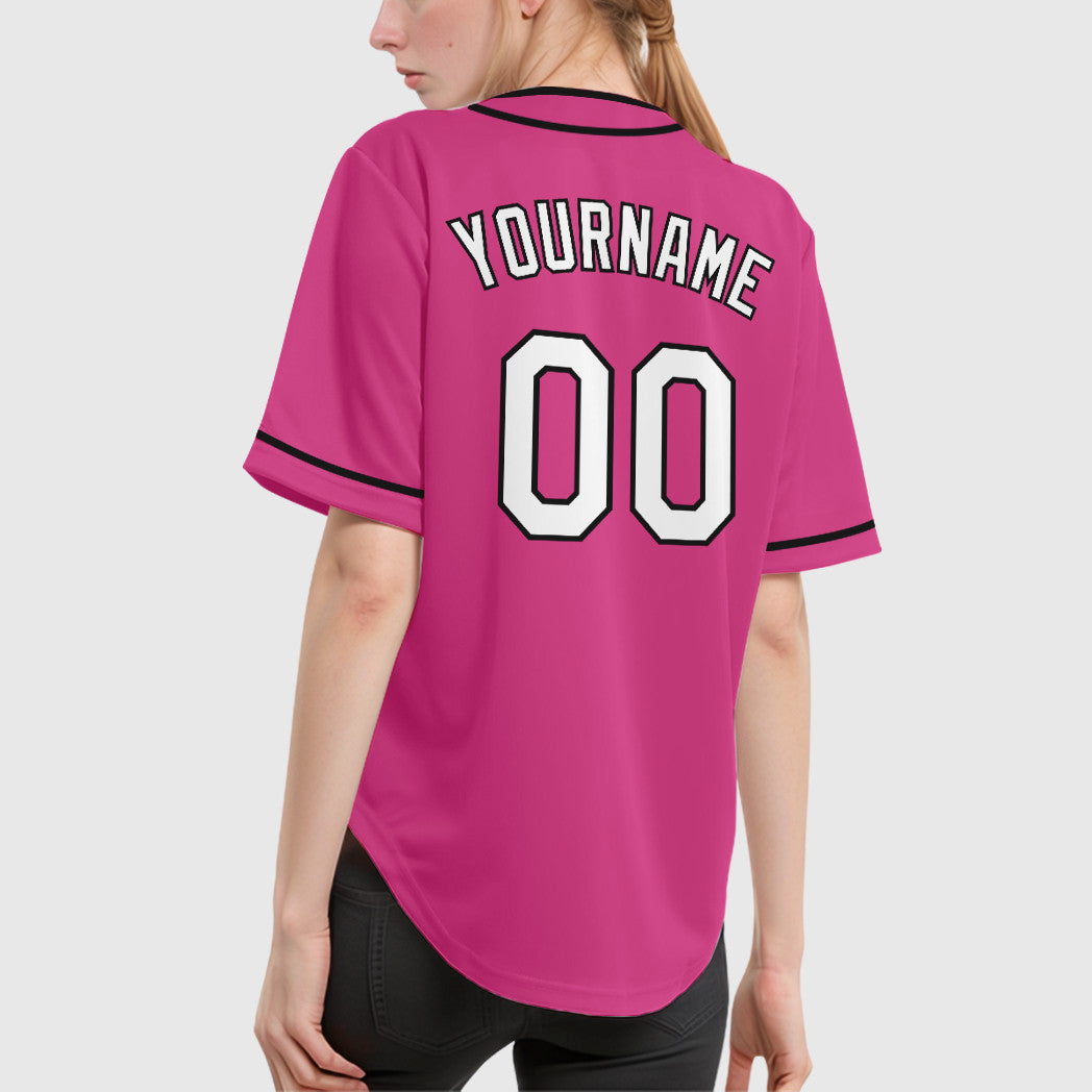 Custom Pink White White-Black Piping Baseball Jersey