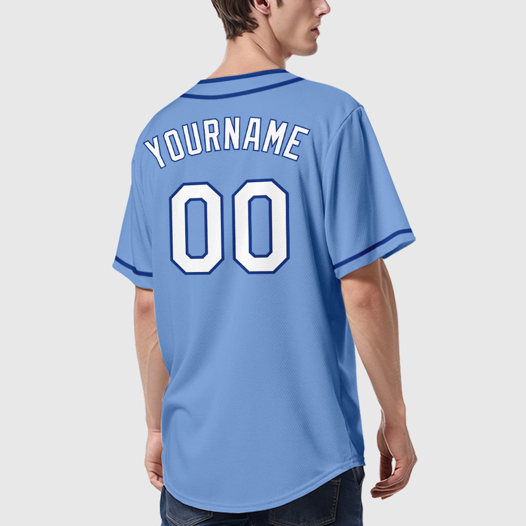 Custom Powder Blue White Royal Piping Baseball Jersey