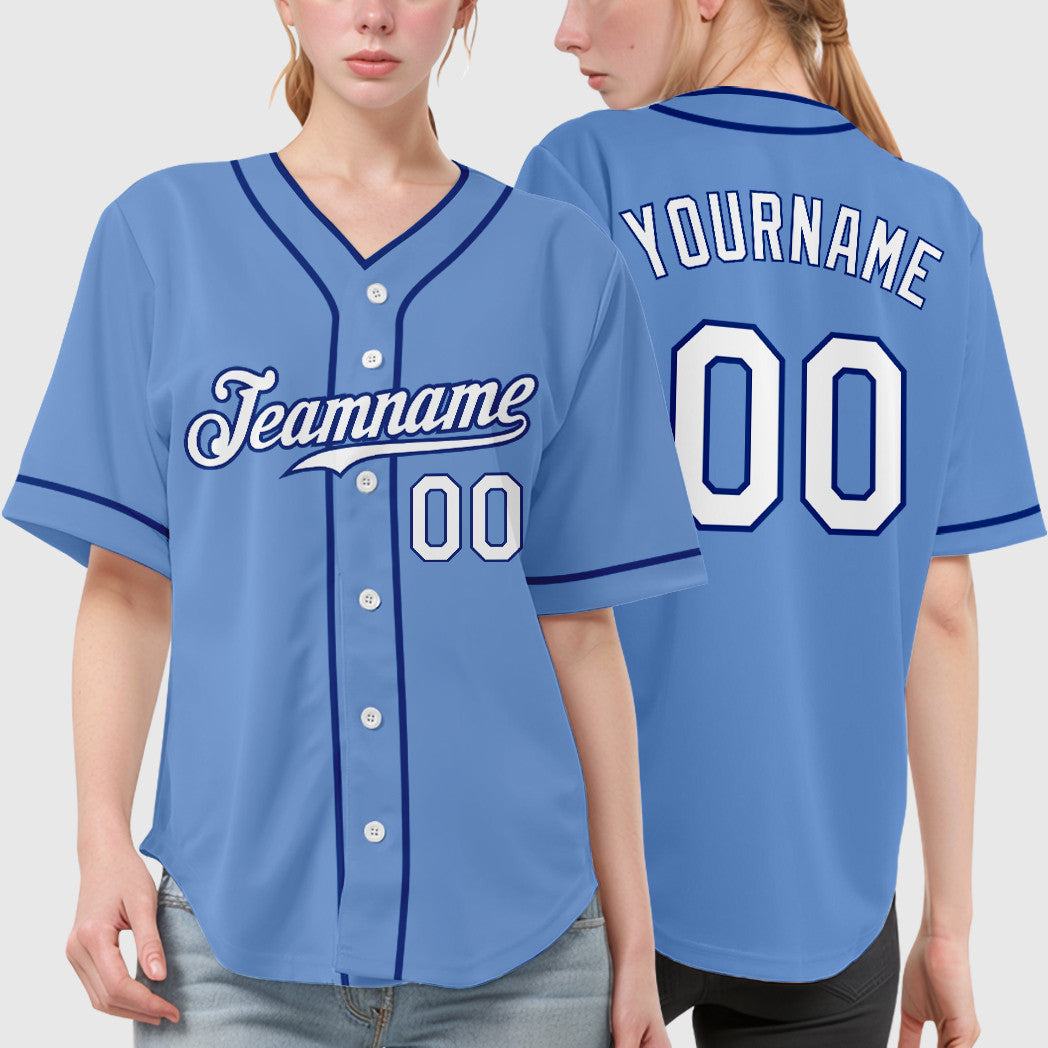 Custom Powder Blue White Royal Piping Baseball Jersey