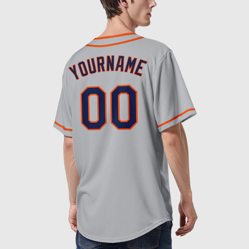 Custom Gray Navy Orange Piping Baseball Jersey