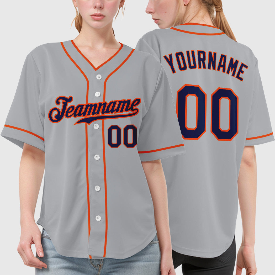 Custom Gray Navy Orange Piping Baseball Jersey