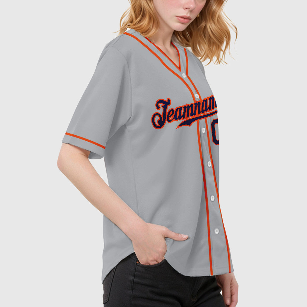 Custom Gray Navy Orange Piping Baseball Jersey