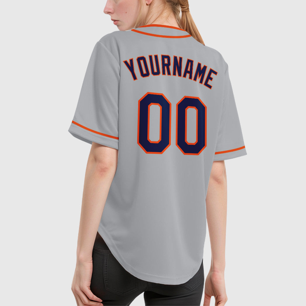 Custom Gray Navy Orange Piping Baseball Jersey