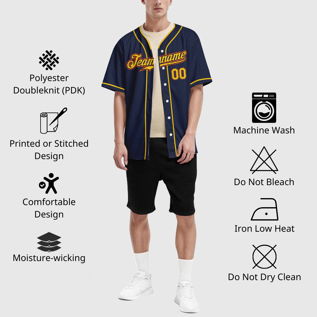 Custom Navy White Gold-Orange Piping Baseball Jersey