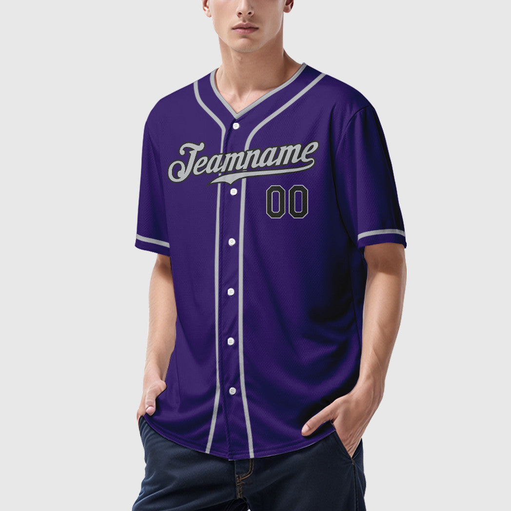 Custom Purple Black Gray Piping Baseball Jersey