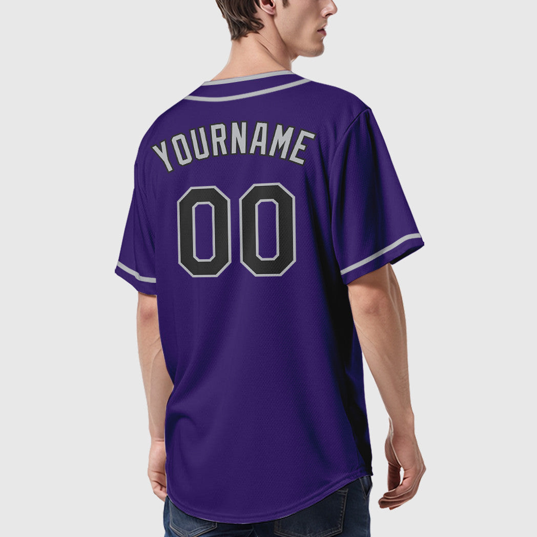 Custom Purple Black Gray Piping Baseball Jersey