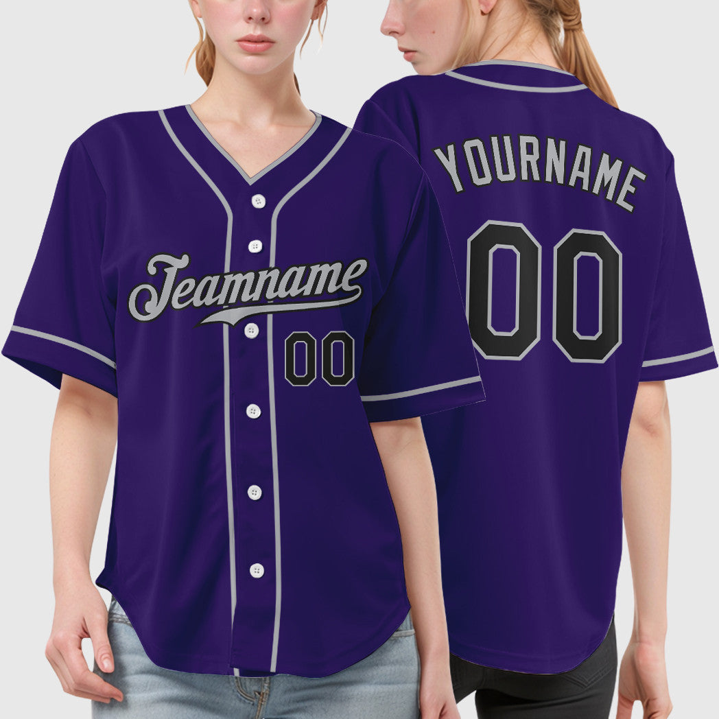 Custom Purple Black Gray Piping Baseball Jersey
