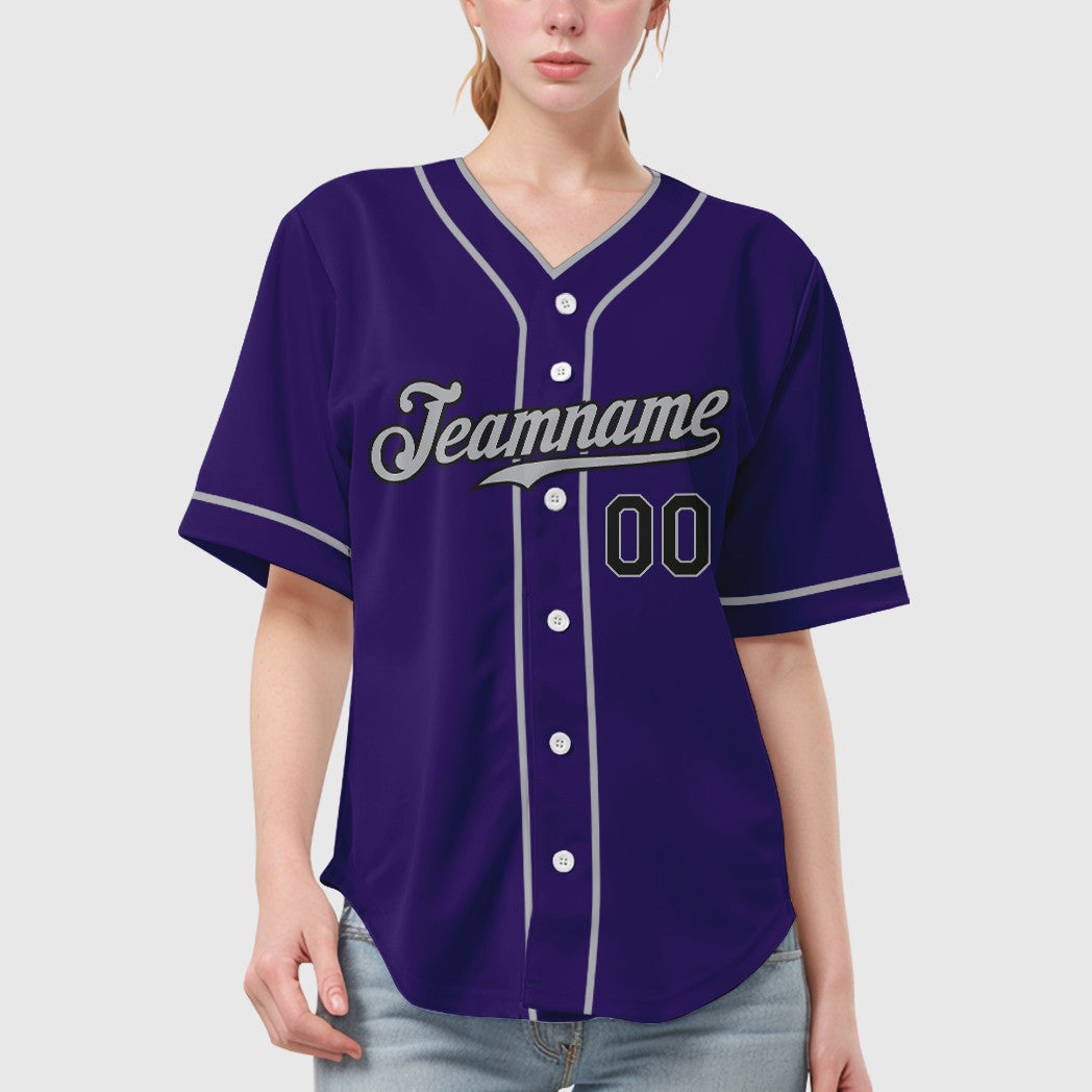 Custom Purple Black Gray Piping Baseball Jersey